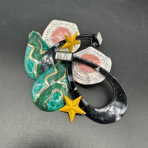 Jewelry - Vintage 1980s Earrings Lot Black Teardrop Green Wave Pink Geometric Yellow Star